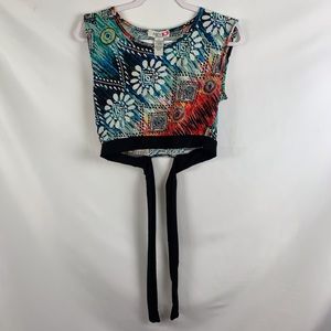 Hey Crop Top XL patterned black waist tie multicolor